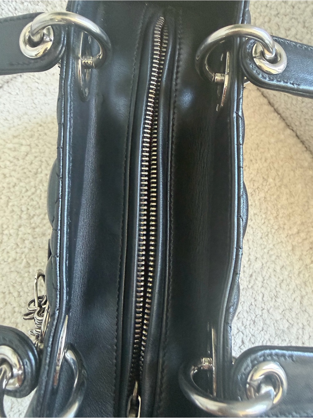 Dior Black Quilted Leather Lady Dior Satchel with Silver 'CD' Charms medium size - Picture 14 of 17
